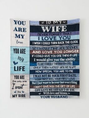 60”x50” Romantic 'To My Wife' Throw Blanket
